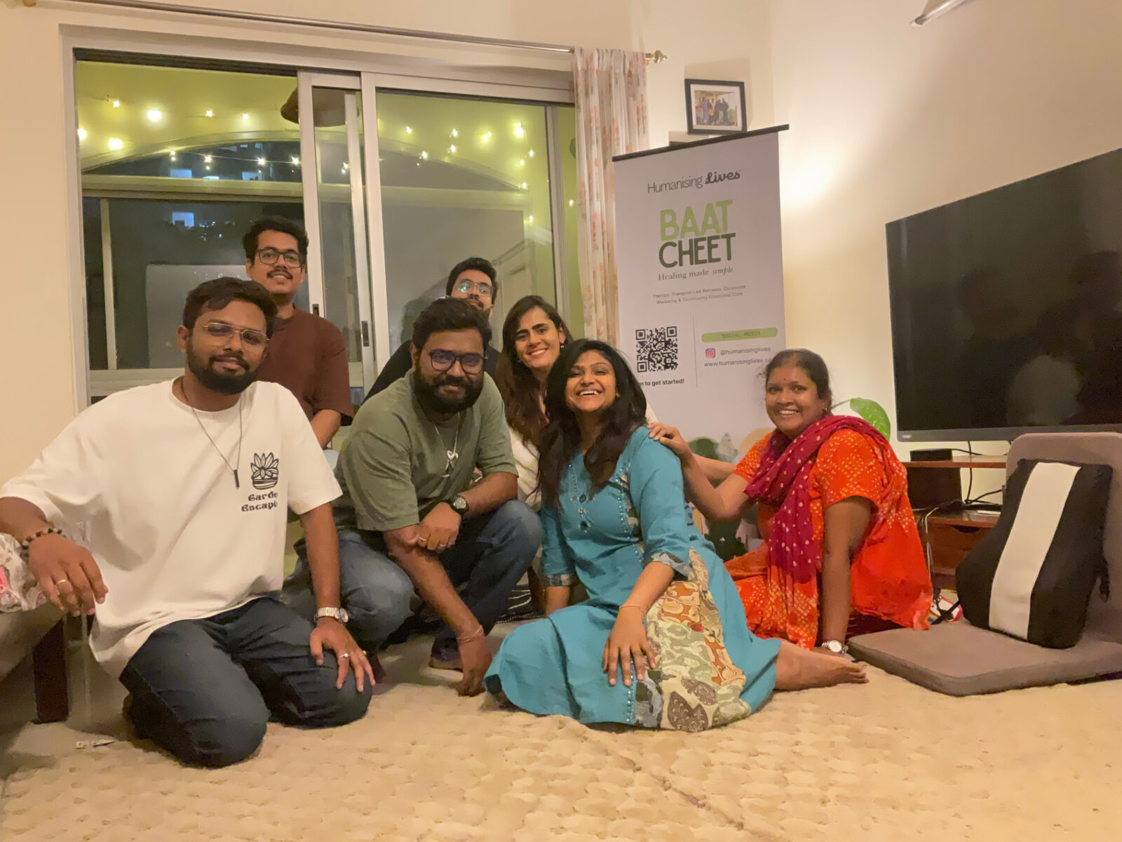 Baatcheet circle gathered for a group photo at home
